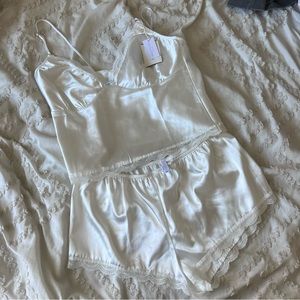 New with tags silk and lace white pajama set